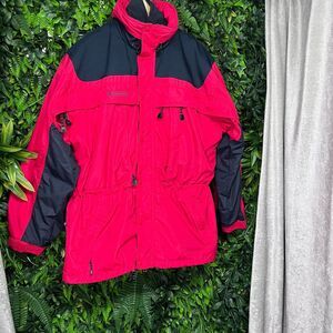 COLUMBIA SPORTSWEAR Mens Jacket M Red Black Bugaboo Full Zip 2 In 1 Fleece Lined